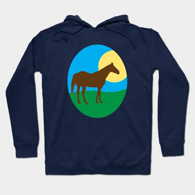 Brown Horse in meadow with sun Hoodie by tsd-fashion